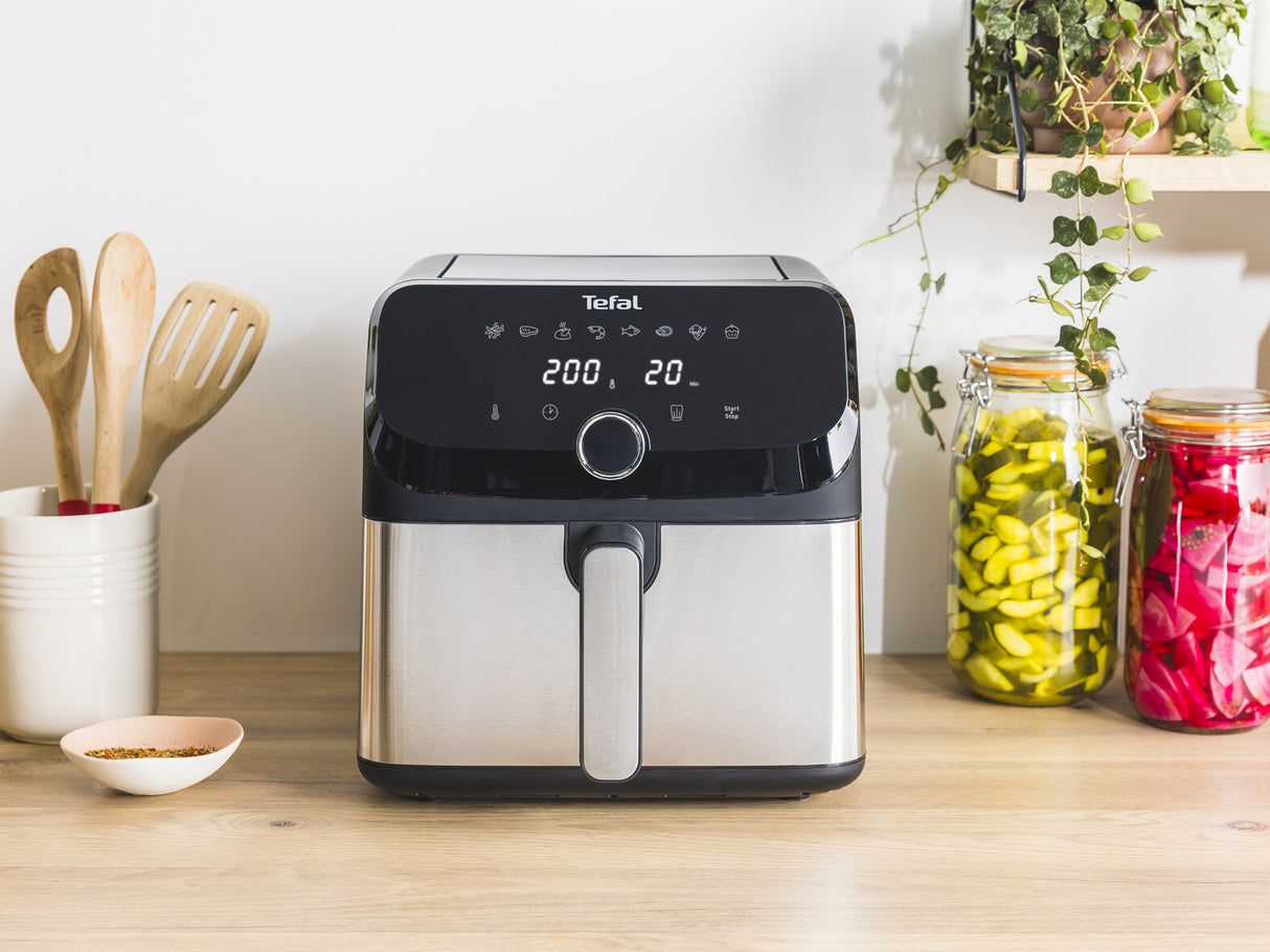 Tefal Easy Fry Mega EY855D10 frituregryde Enkelt 7,5 L Enkeltstående 2020 W Varmluftsteger Sort, Rustfrit stål