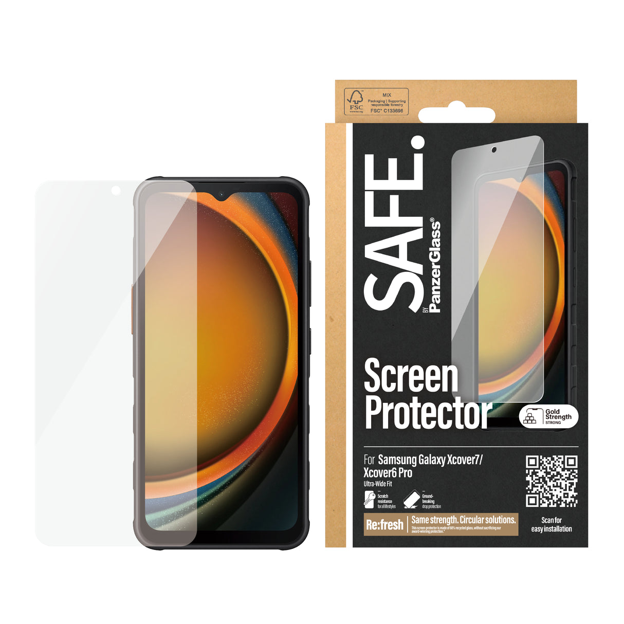 PanzerGlass SAFE. by ® Skærmbeskyttelse Samsung Galaxy Xcover7 | Xcover6 Pro | Ultra-Wide Fit