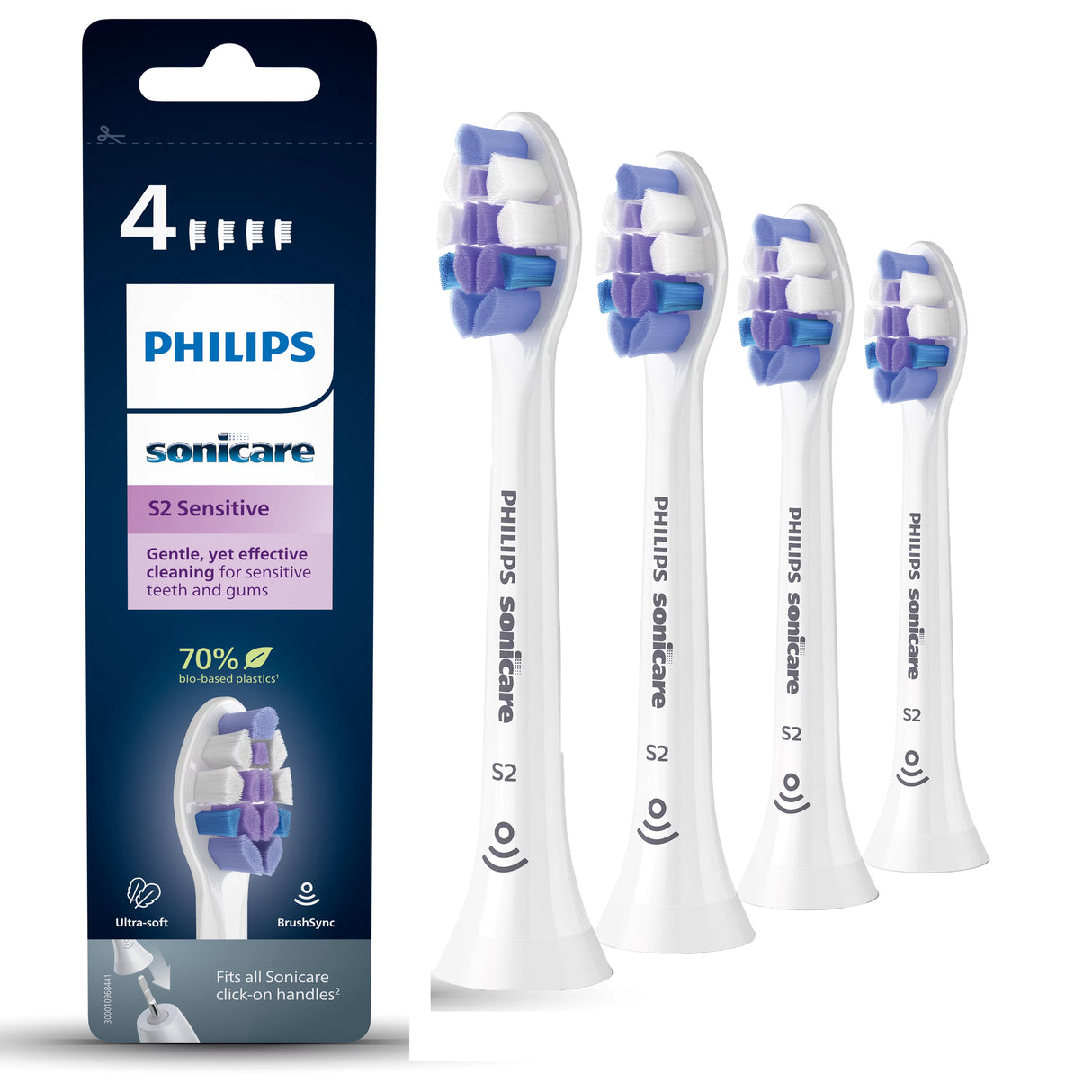 Philips S2 Sensitive HX6054/10 4x Soniske tandbørstehoveder - Hvid