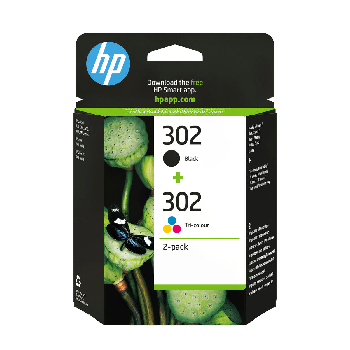 HP 302 Sort Farve (cyan, magenta, gul) Blæk X4D37AE