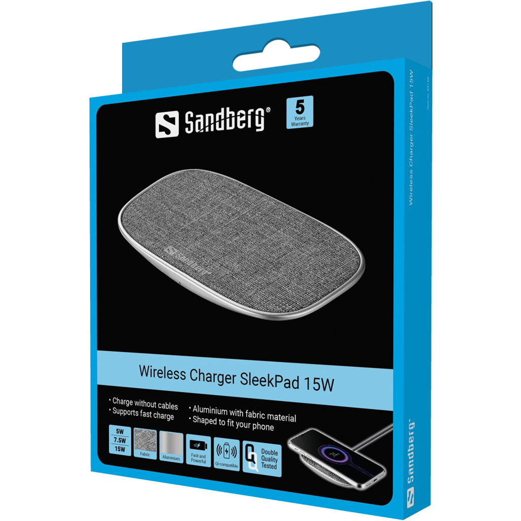 Sandberg Wireless Charger Deck 15W Universel Aluminium, Grå USB Trådløs opladning Indendørs