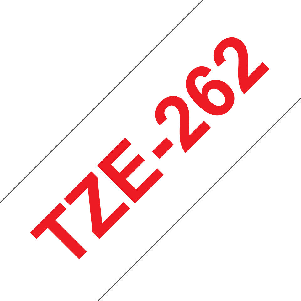 Brother TZE-262 etiketbånd Rød på hvid