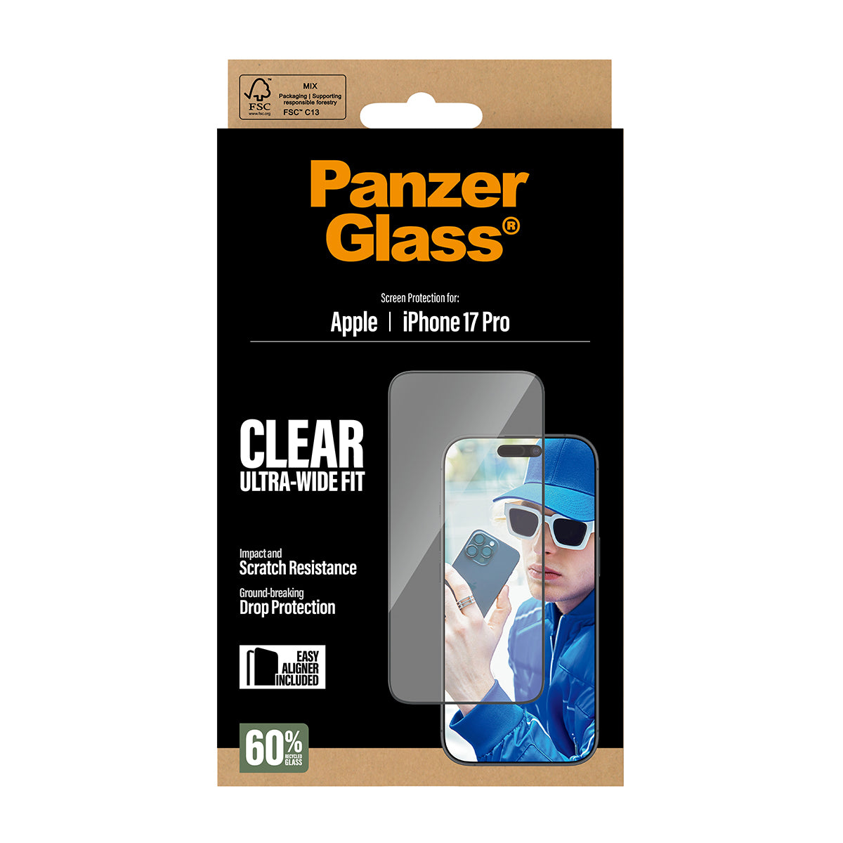 PanzerGlass ® Skærmbeskyttelse iPhone 17 Pro | Ultra-Wide Fit m. EasyAligner