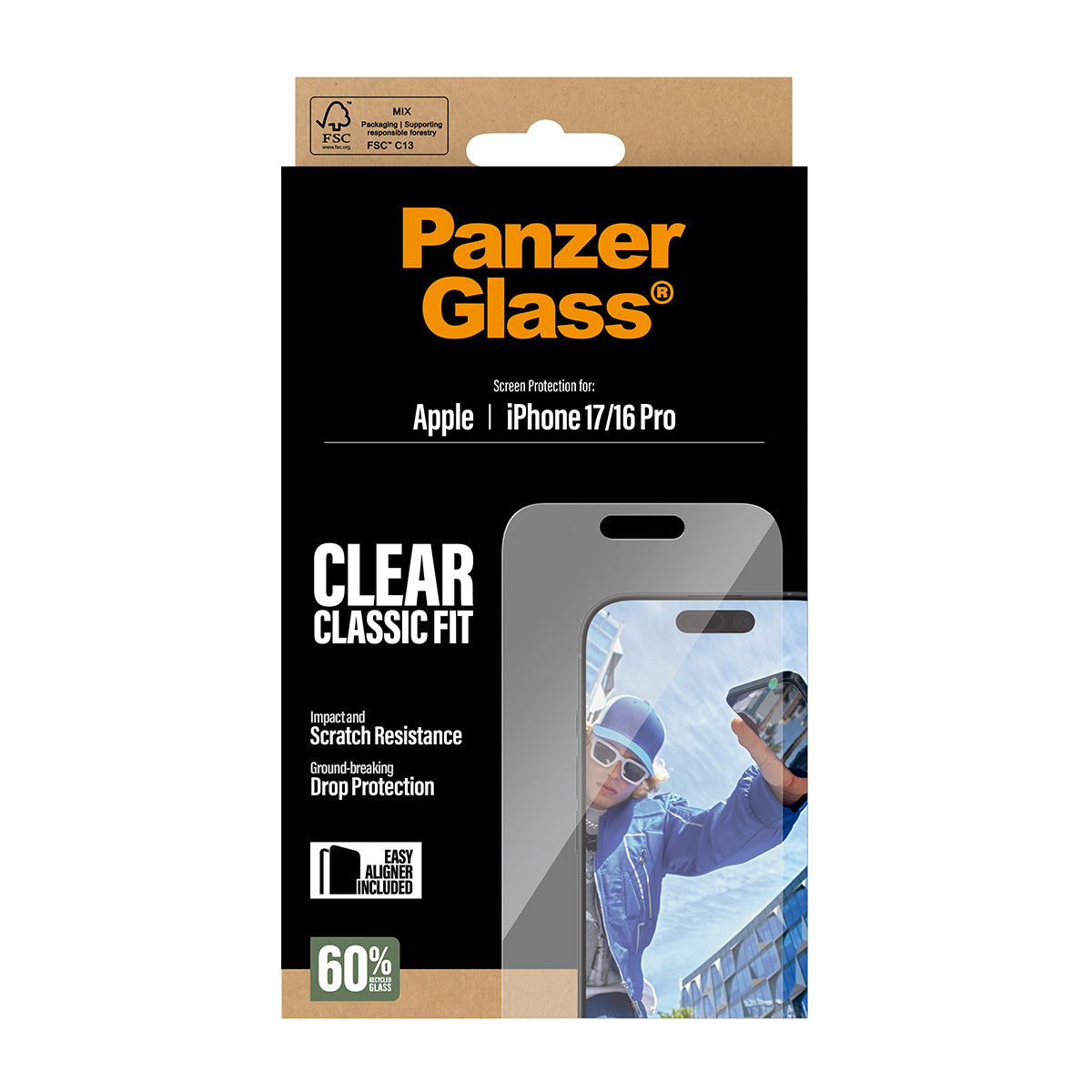 PanzerGlass ® Skærmbeskyttelse iPhone 17 | iPhone 16 Pro | Classic Fit m. EasyAligner