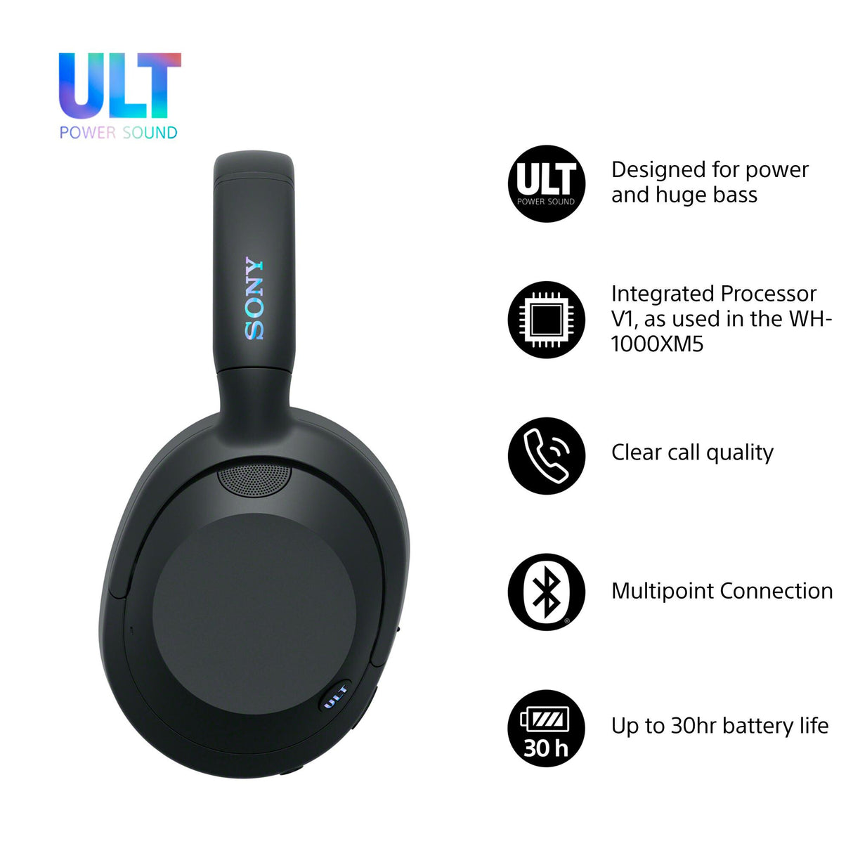 Sony WHULT900NB hovedtelefoner/headset Kabel & trådløs Opkald/musik Bluetooth Sort