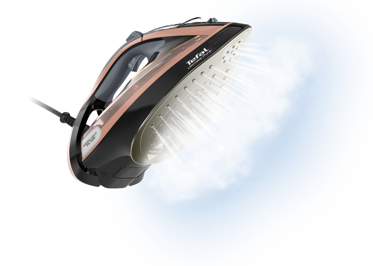 Tefal Ultimate Pure FV9845 Tør & dampstrygejern Durilium autoclean strygesål 3100 W Sort, Kobberfarve
