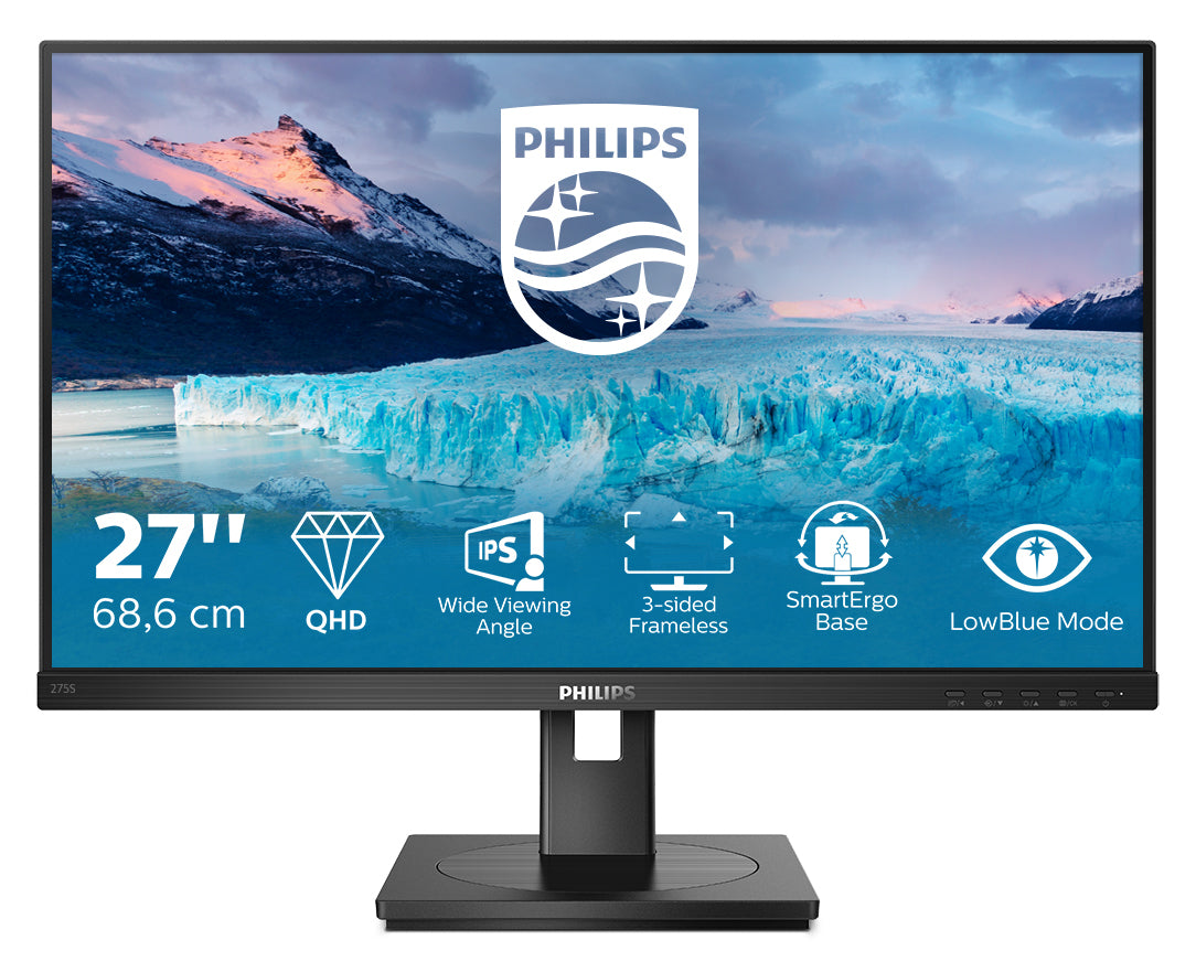 Philips S-line 275S1AE 27 2560 x 1440 (2K) DVI HDMI DisplayPort 75Hz Pivot Skærm