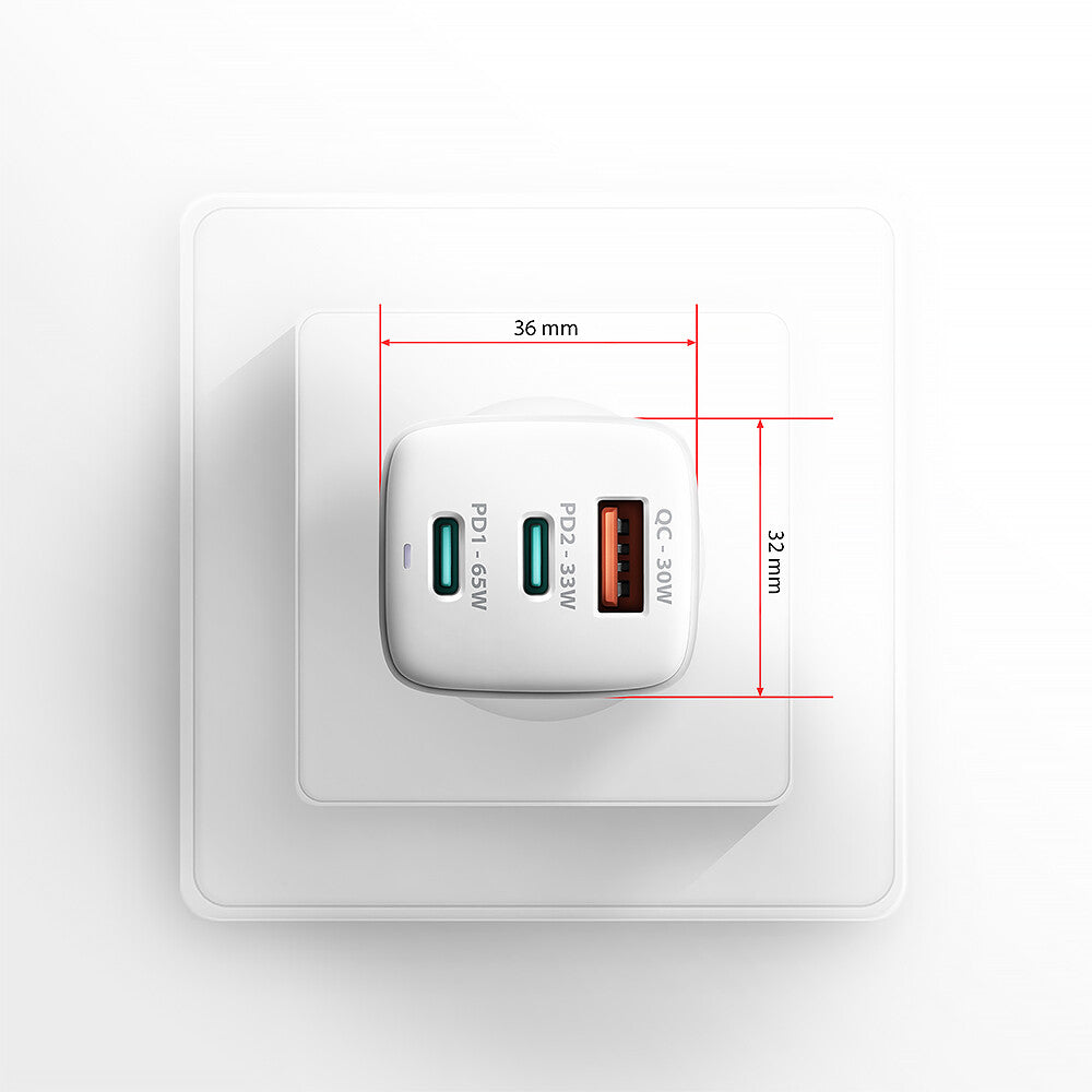 Axagon ACU-DPQ65W oplader til mobil enhed Mobiltelefon, Netbook, Laptop, Smartphone, SmartWatch, Tablet, Universel Hvid Vekselstrøm Hurtig opladning Indendørs