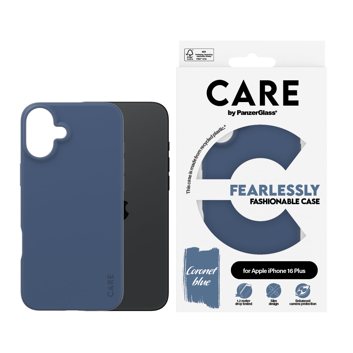 PanzerGlass CARE by ® Fashionable Case Blå iPhone 16 Plus