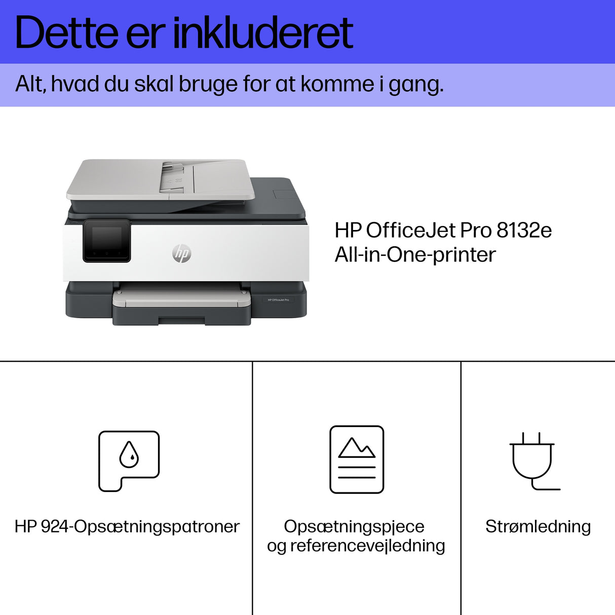 HP OfficeJet Pro 8132e Trådløst All-in-One Farve Printer, Instant Ink; 2-sidet printning