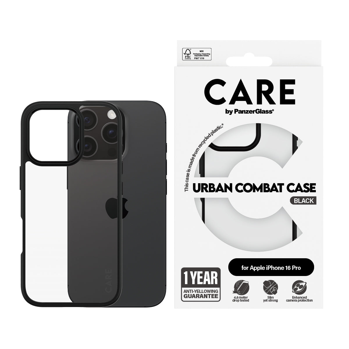 CARE by PanzerGlass Beskyttelsescover Sort Apple iPhone 16 Pro