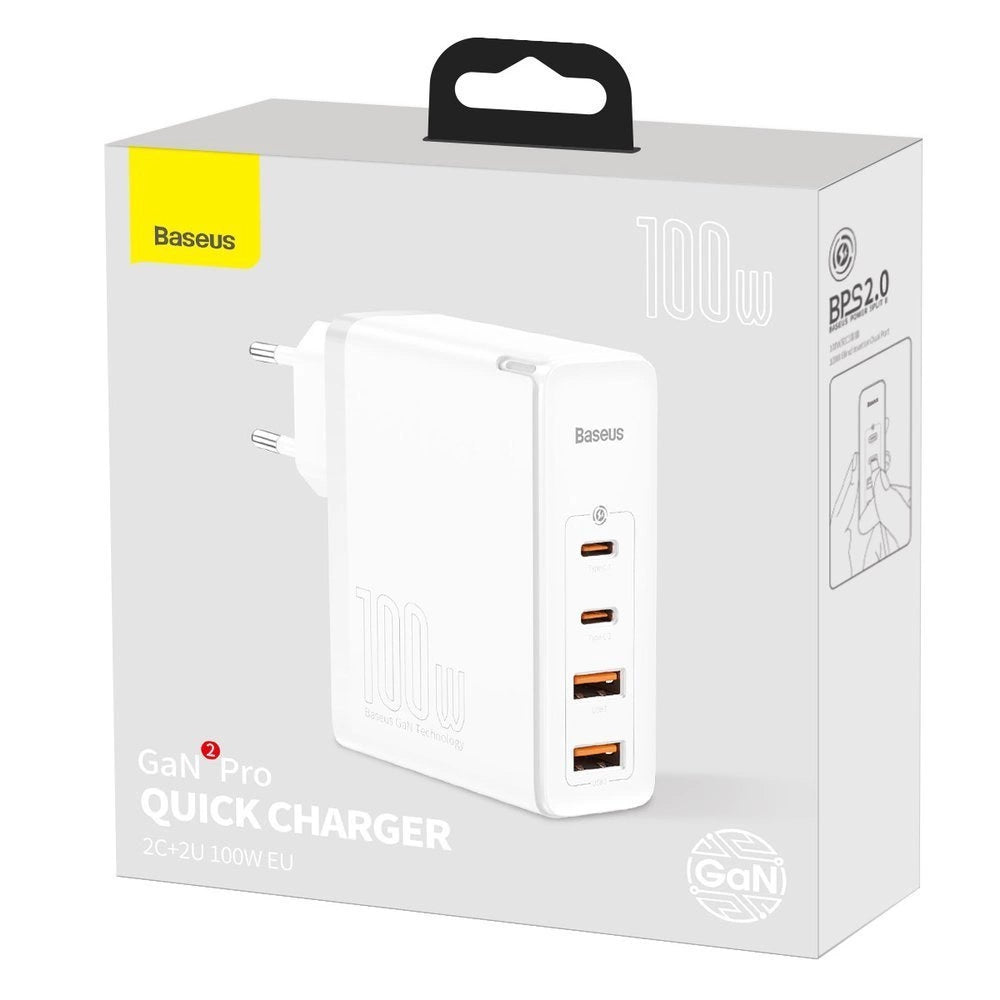 Baseus GaN2 Pro hurtigoplader 100W USB / USB Type C Quick Charge 4+ Strømforsyning hvid