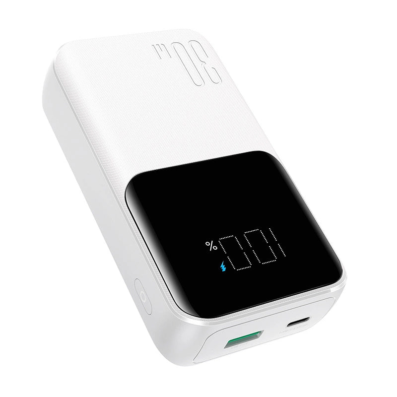 Joyroom JR-PBC07 20000mAh 30W mini powerbank med USB-C og Lightning kabler - hvid