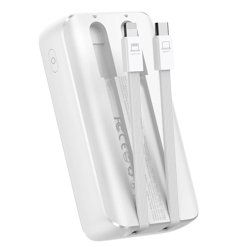 Joyroom JR-PBC07 20000mAh 30W mini powerbank med USB-C og Lightning kabler - hvid
