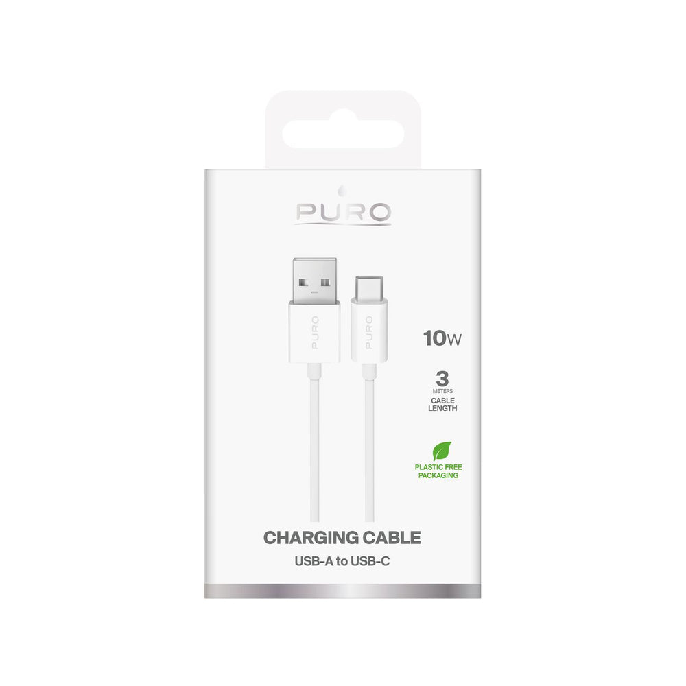 Puro TPE 10W USB-A - USB-C Kabel 3m - Hvid