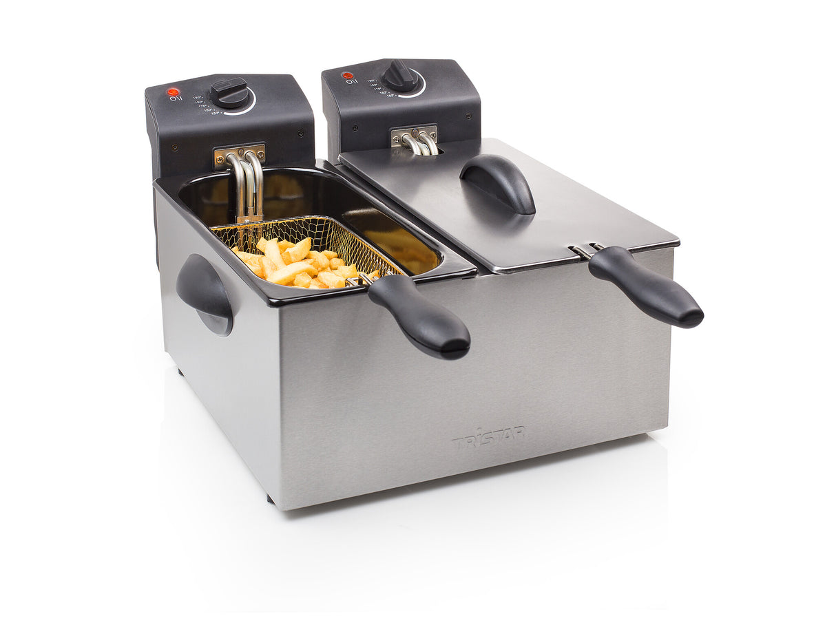 Tristar FR-6937 frituregryde Dobbelt 6 L Enkeltstående 3600 W Sort, Rustfrit stål
