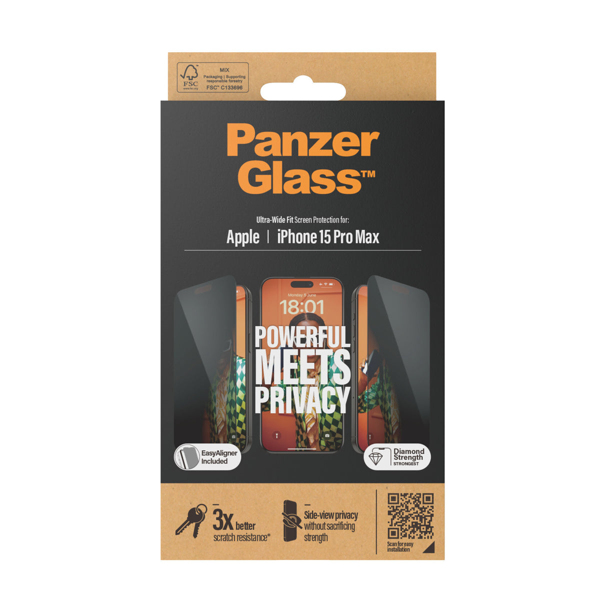 PanzerGlass ® Privacy Skærmbeskyttelse iPhone 15 Pro Max | Ultra-Wide Fit m. EasyAligner