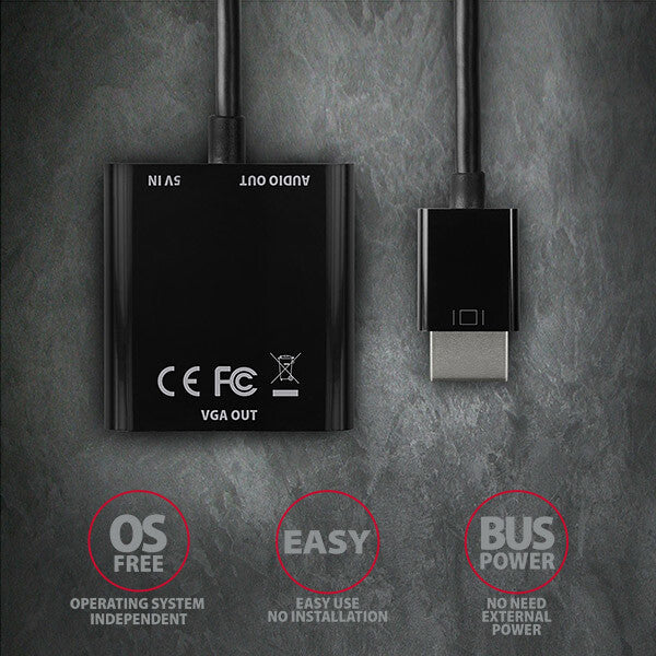 Axagon RVH-VGAN videokabel adapter 0,15 m HDMI Type A (Standard) VGA (D-Sub) Sort