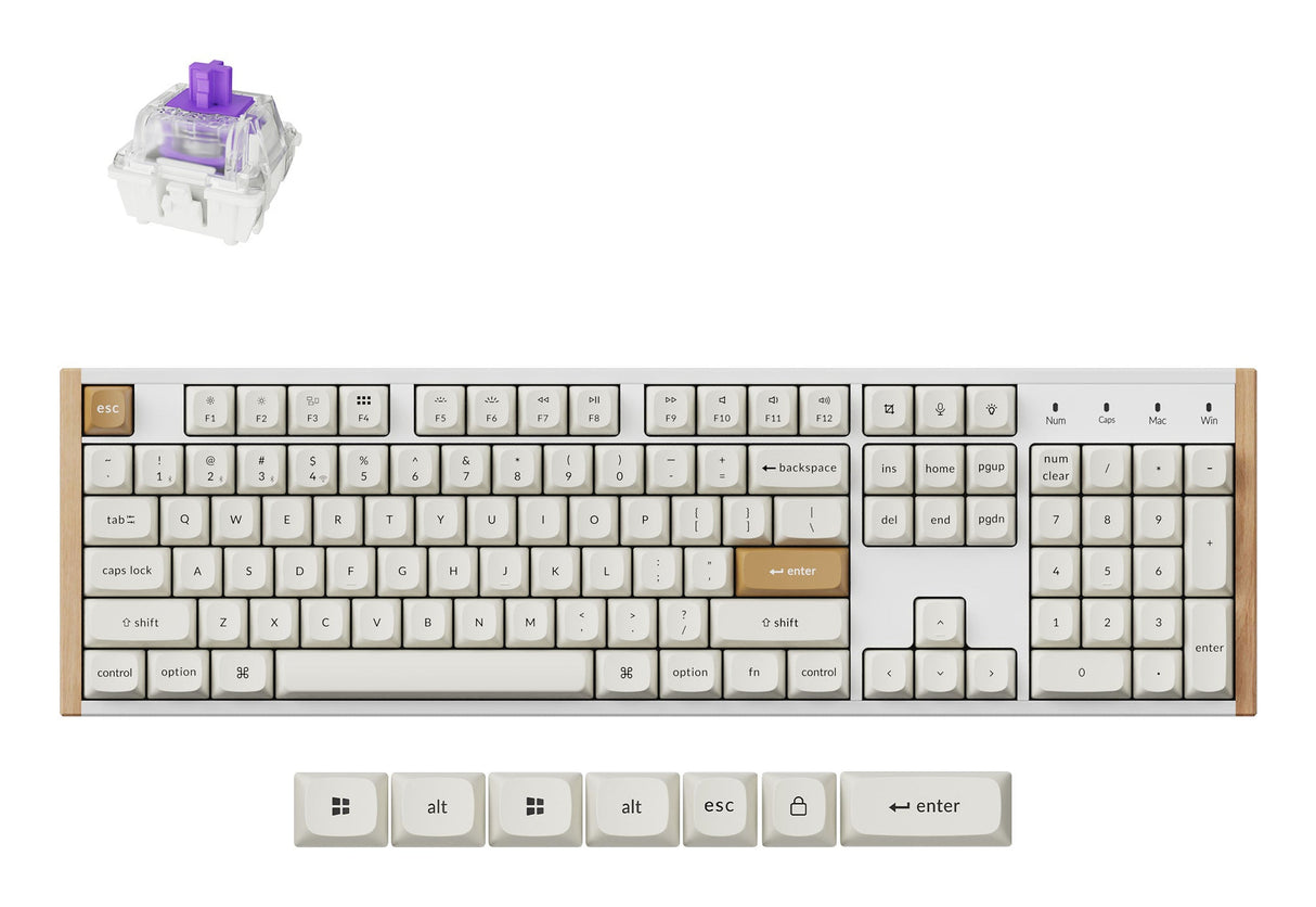 Keychron K10 HE tastatur Spil USB + RF Wireless + Bluetooth QWERTY Engelsk Hvid, Træ