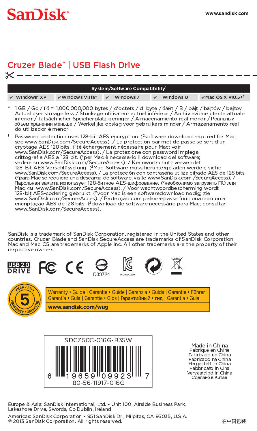 SanDisk Cruzer Blade USB-nøgle 16 GB USB Type-A 2.0 Hvid