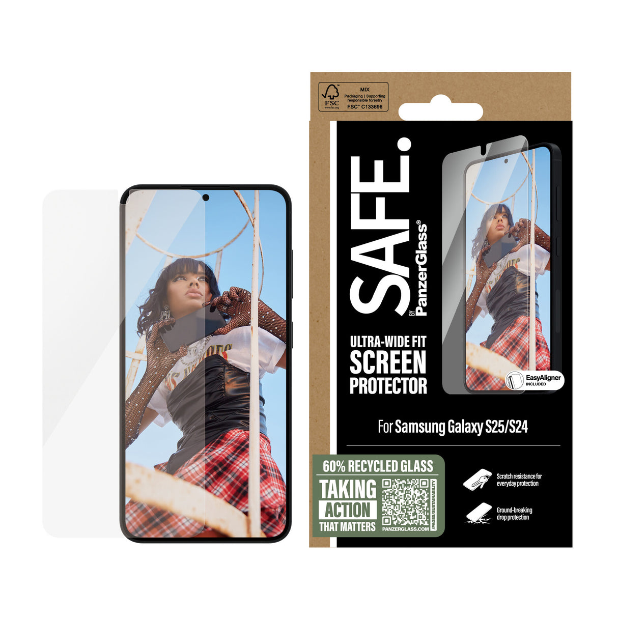 PanzerGlass SAFE. by ® Skærmbeskyttelse Samsung Galaxy S25 | S24 | Ultra-Wide Fit m. Aligner