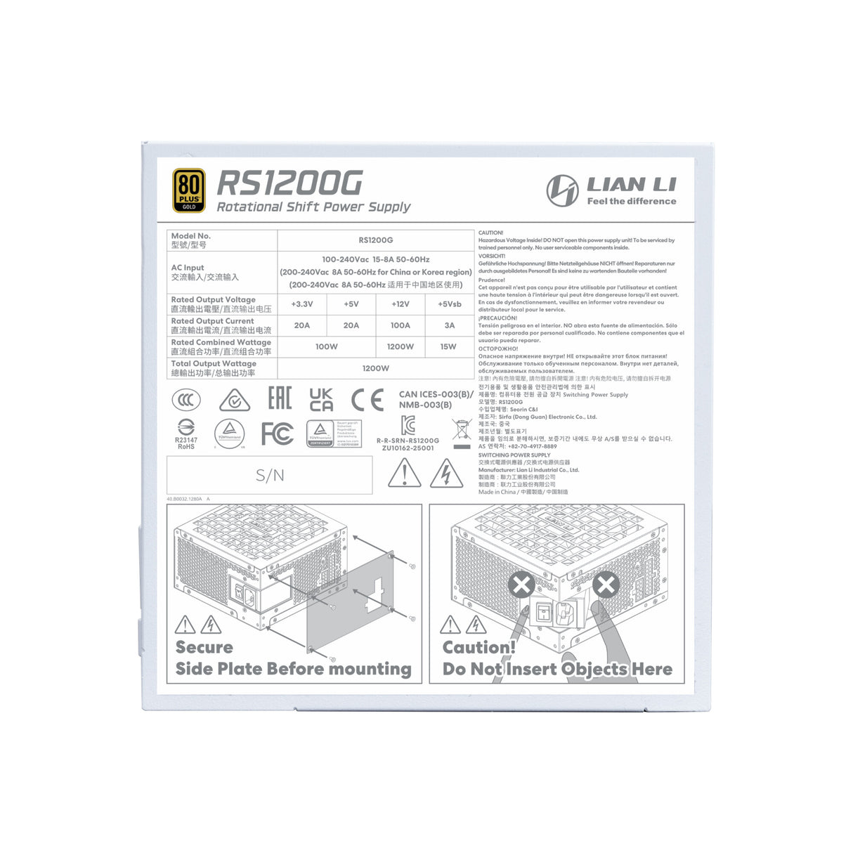 Lian Li RS1200G enhed til strømforsyning 1200 W 20+4 pin ATX ATX Hvid