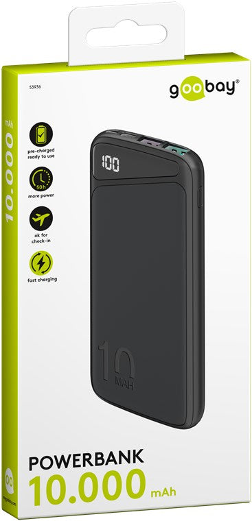 goobay Powerbank 10000mAh 2xUSB-A 1xUSB-C Sort