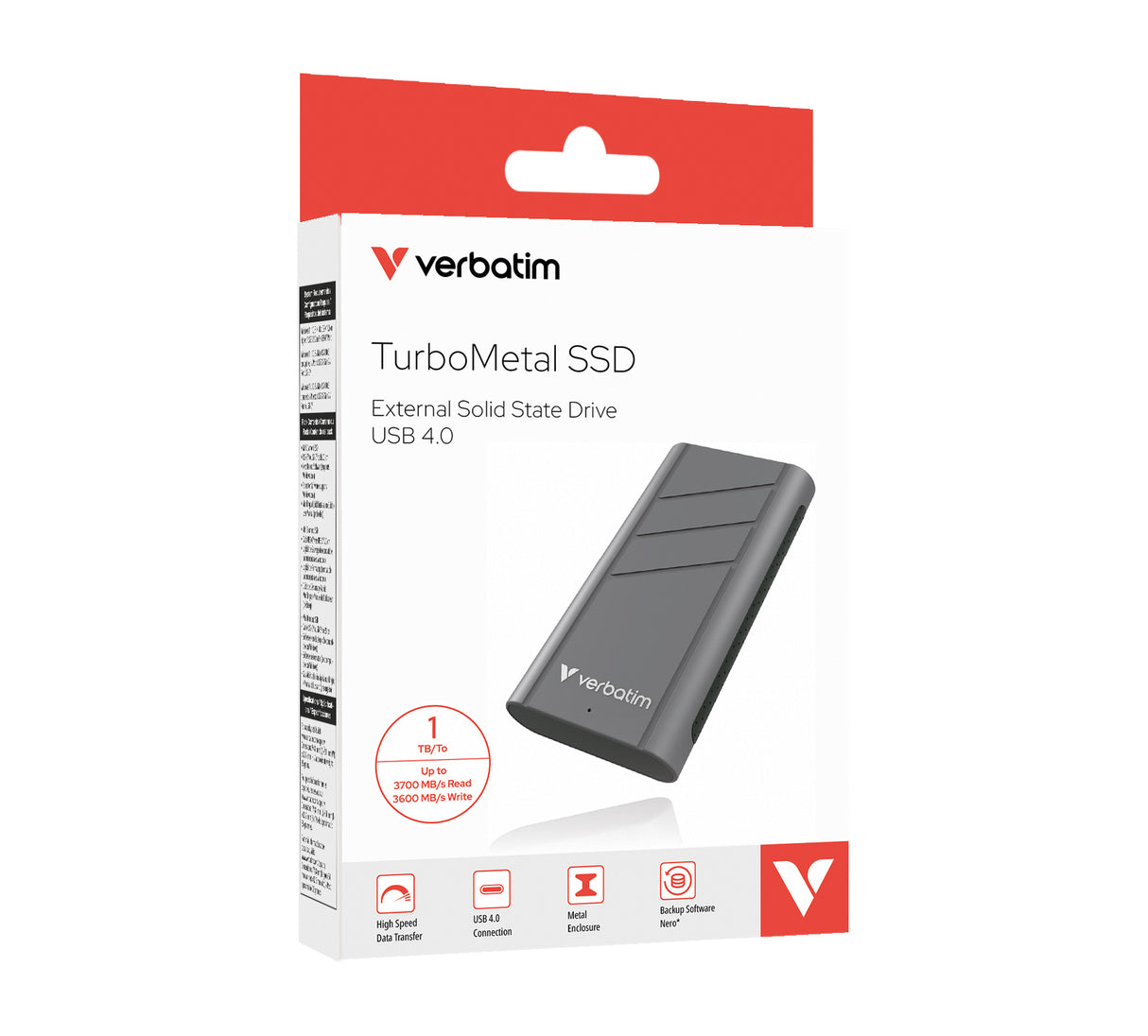 Verbatim TurboMetal SSD USB4 1TB USB Type-C USB4 Gen 2x2 Sølv