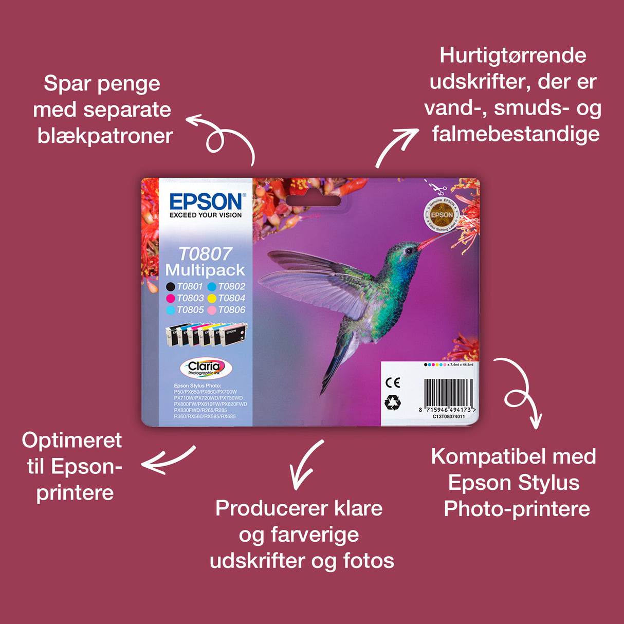 Epson Hummingbird Enkeltpakke, cyan T0802 Claria Photographic Ink