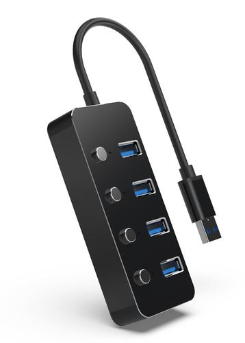 Gembird UHB-U3P4P-01 interface hub USB 3.2 Gen 1 (3.1 Gen 1) Type-A 5000 Mbit/s Black