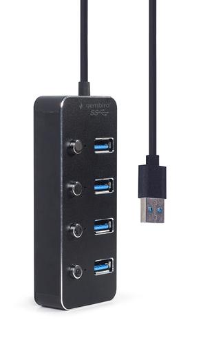 Gembird UHB-U3P4P-01 interface hub USB 3.2 Gen 1 (3.1 Gen 1) Type-A 5000 Mbit/s Black