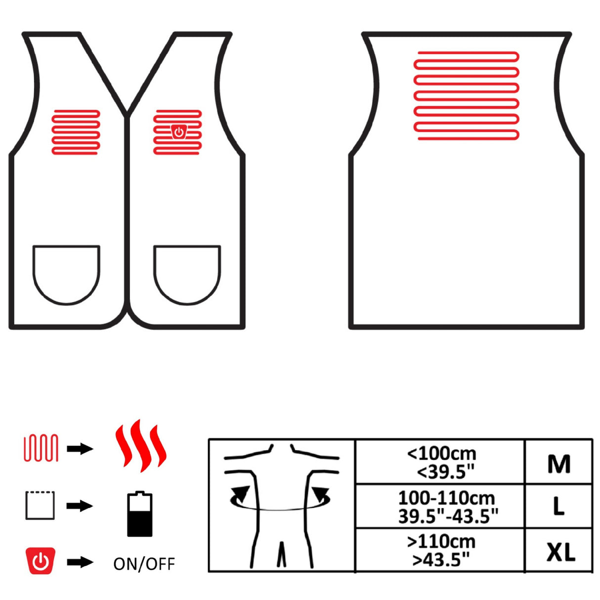 Glovii opvarmet fleecevest XXL. Sort