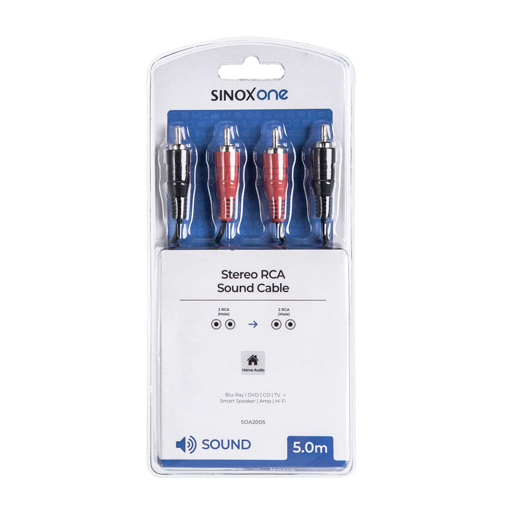 Sinox One Phono kabel. 5m. Sort