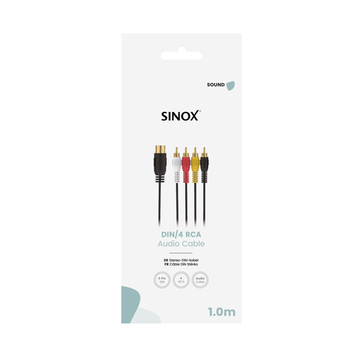 Sinox 5-pin DIN til 4 phono kabel. 1m. Sort