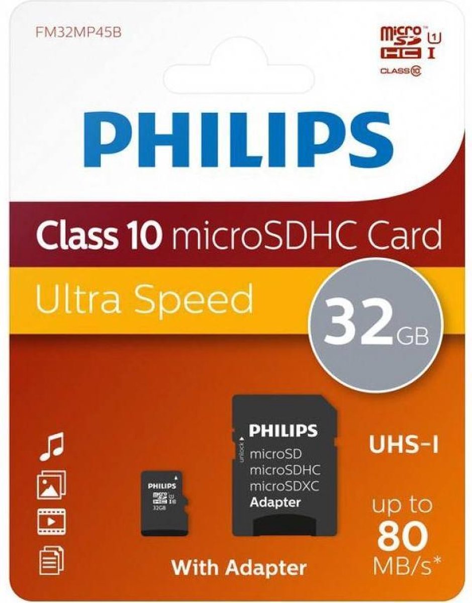 Philips Micro SDHC kort. 32GB klasse 10 UHS-I U1
