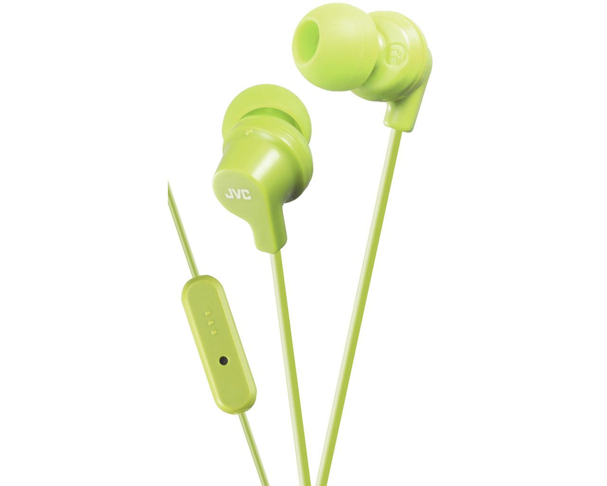 JVC in-ear høretelefoner med fjernbetjening og mikrofon. Grøn