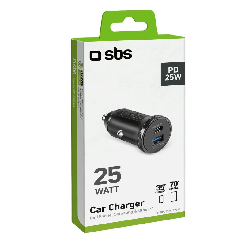 SBS 25W biloplader - Ultrahurtig opladning med Power Delivery (PD). Sort