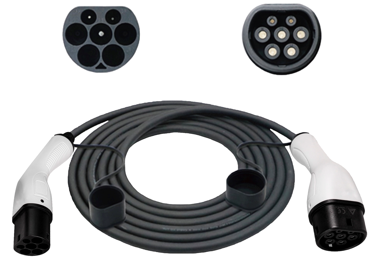 Sinox EV ladekabel mode 3. 16A 3 faser. 5m. Sort