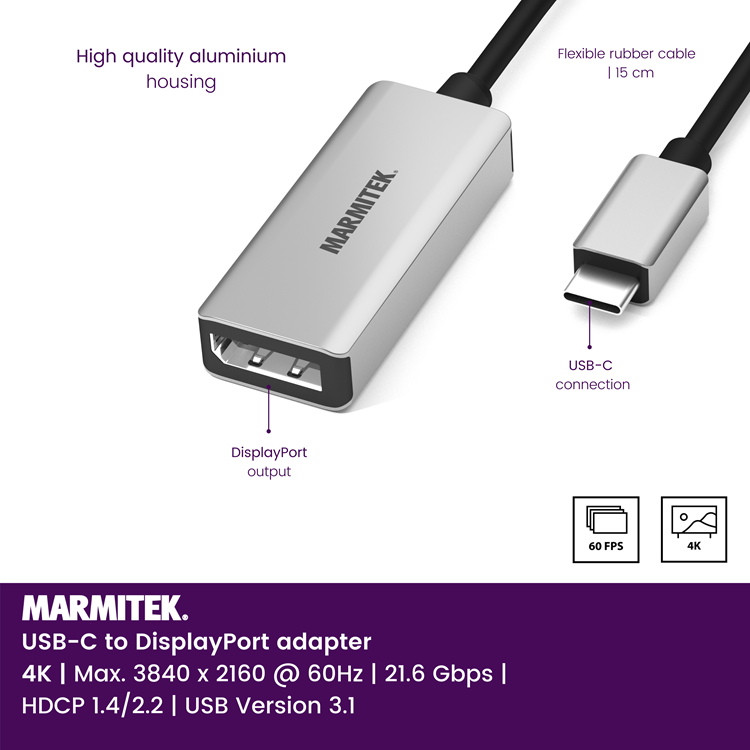 Marmitek USB-C til DisplayPort adapter. 0,15m