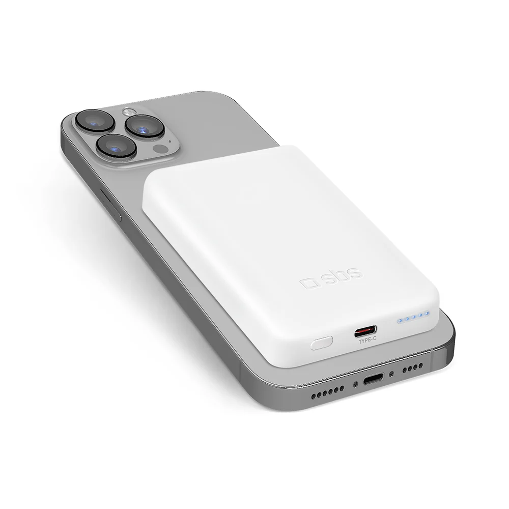SBS 5000 mAh trådløs magnetisk powerbank. Hvid