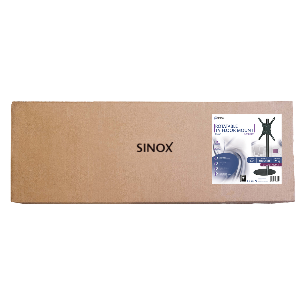 Sinox StandView TV gulvstand med hjul og drejbar top. 26"-65". Matsort