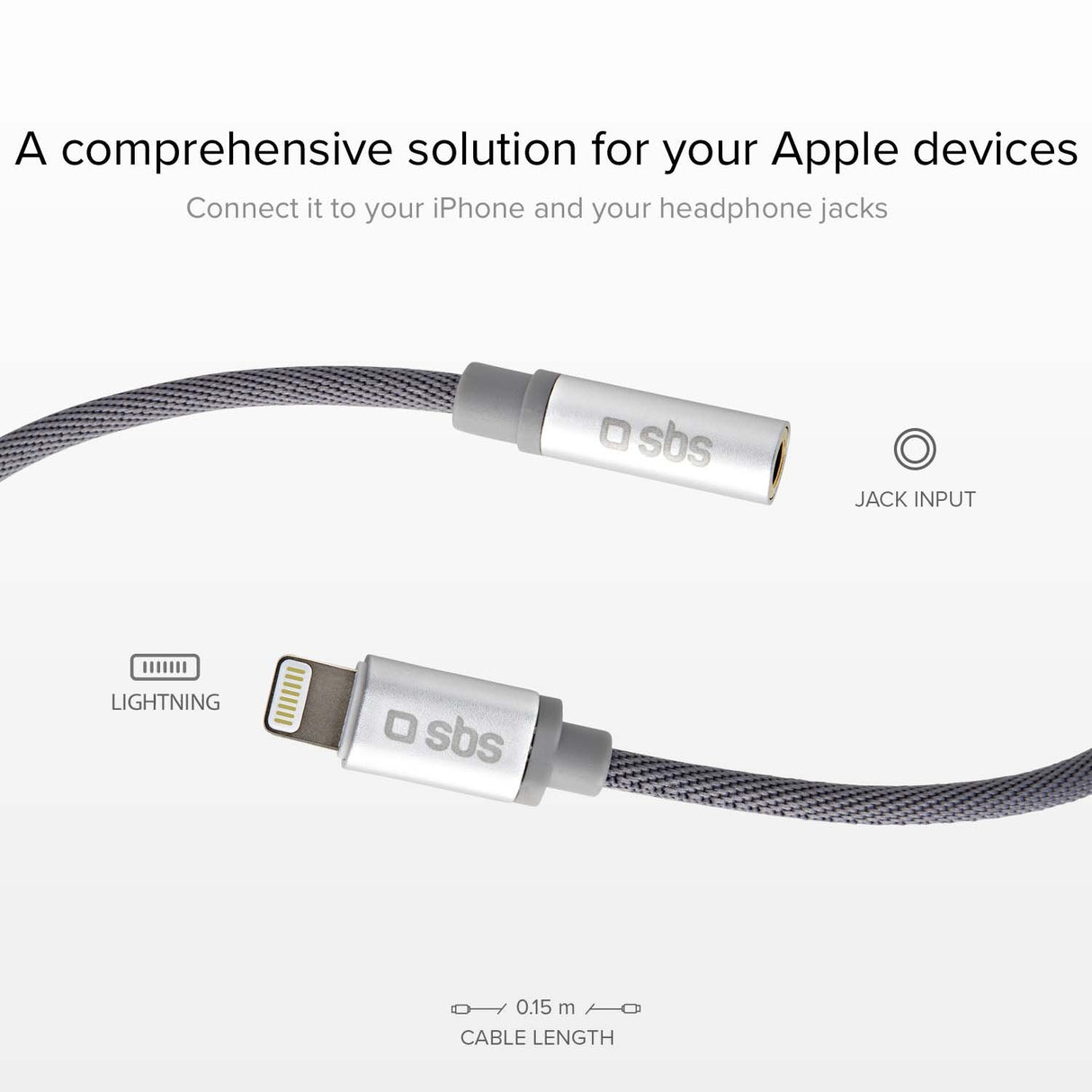 SBS Lightning til mini jack MFI adapter. Hvid