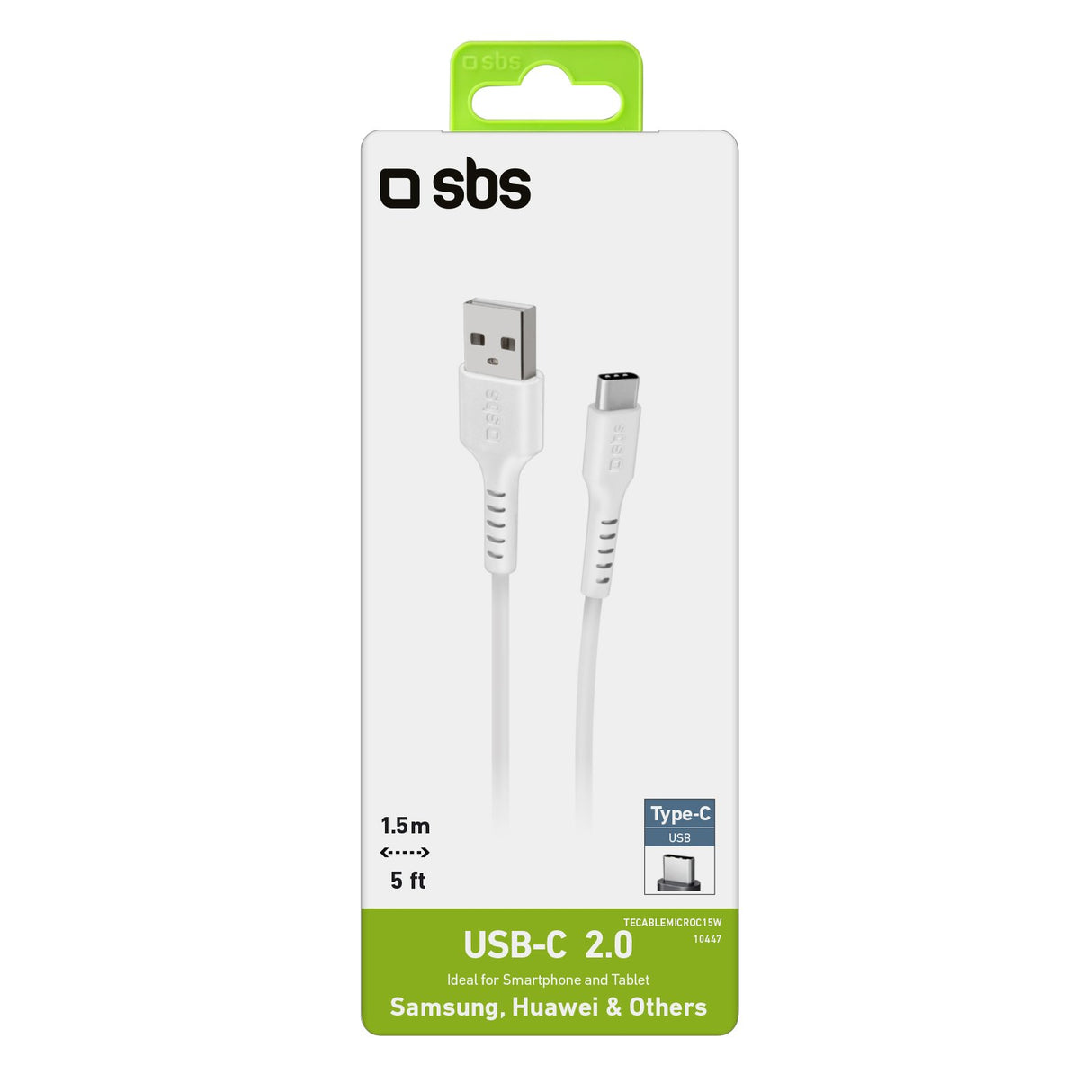 SBS data- og opladningskabel USB 2.0 - USB C. 1,5m. Hvid