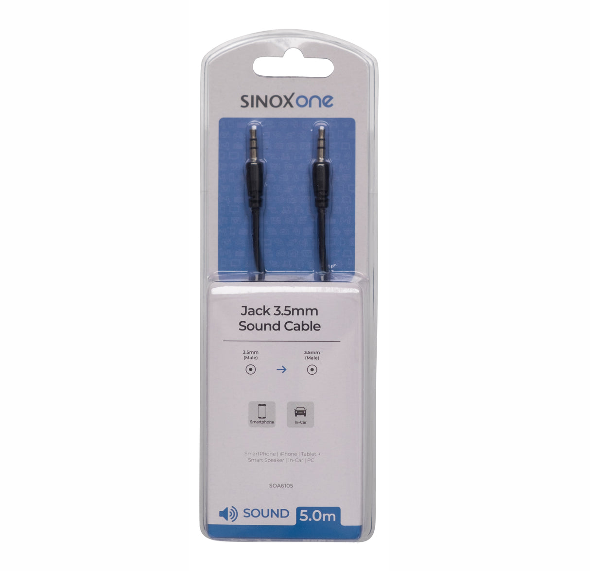 Sinox One mini jack kabel. 5m. Sort