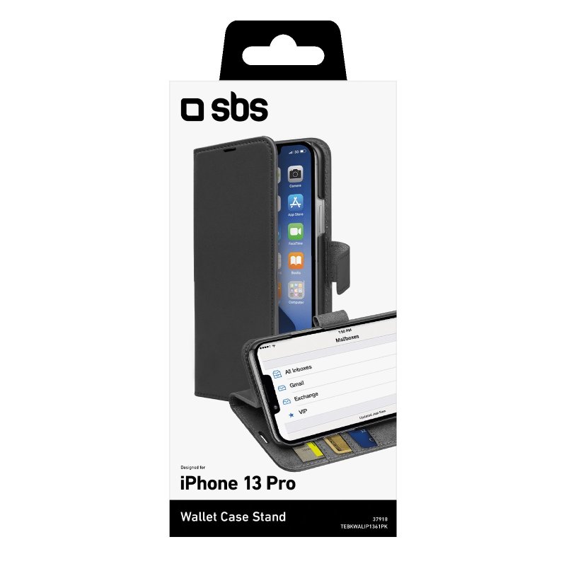 SBS Book Wallet Case med standerfunktion til iPhone 13 Pro. Sort