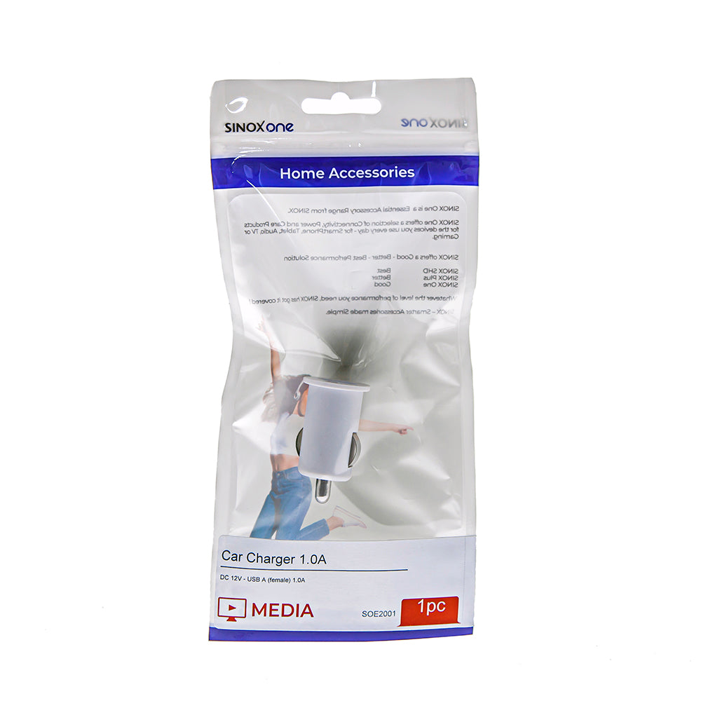Sinox One 12V USB A oplader. 1,0A. Hvid