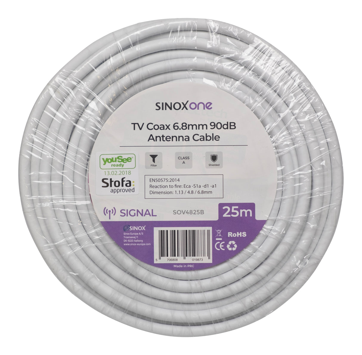 Sinox One antennekabel. 25m. Hvid. YouSee & Stofa godkendt