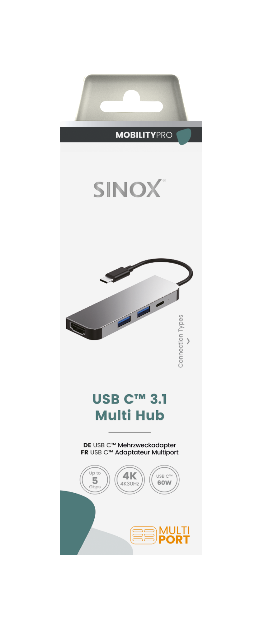 Sinox PRO USB C Hub. 0,15m. Aluminium