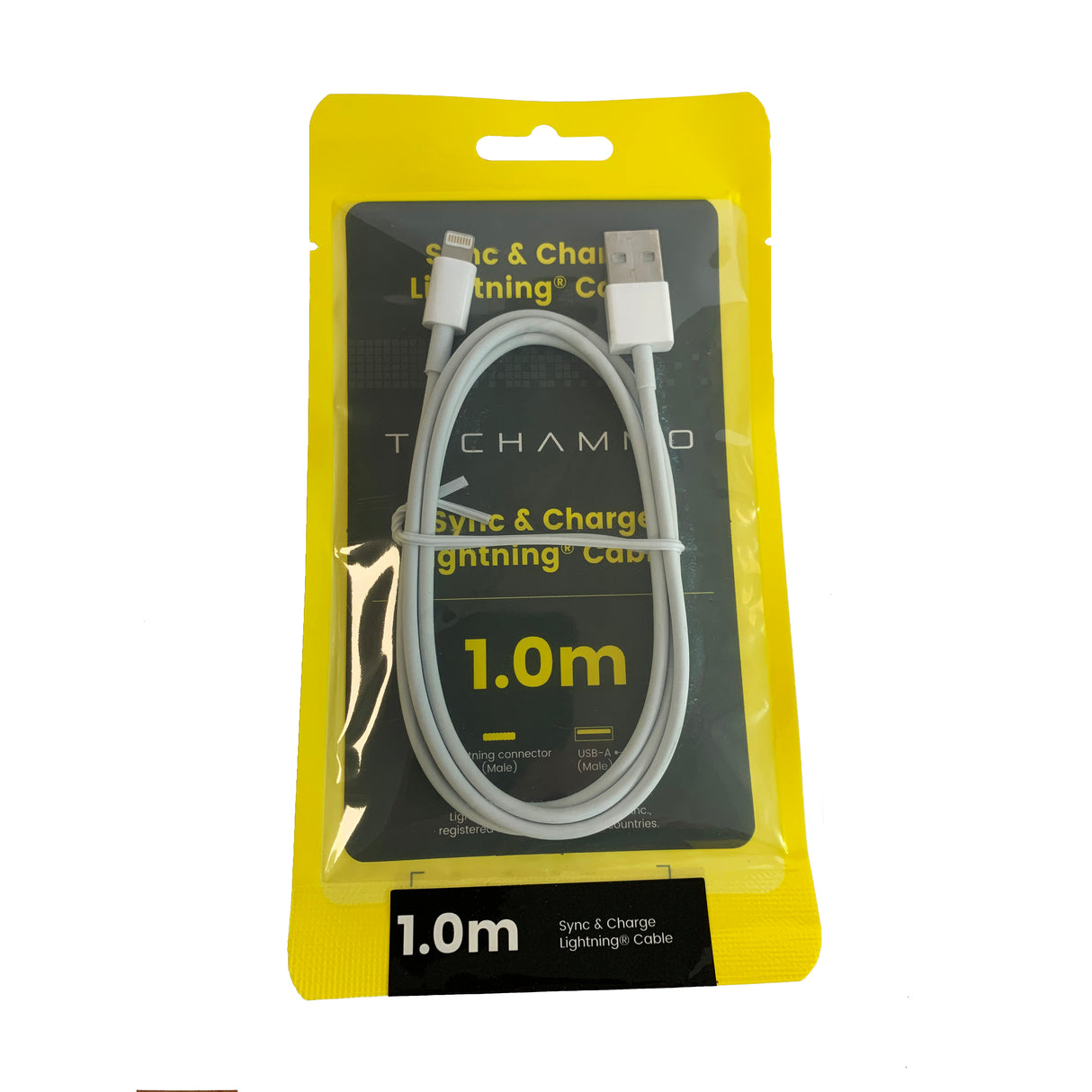 Techammo Lightning kabel. 1m. Hvid