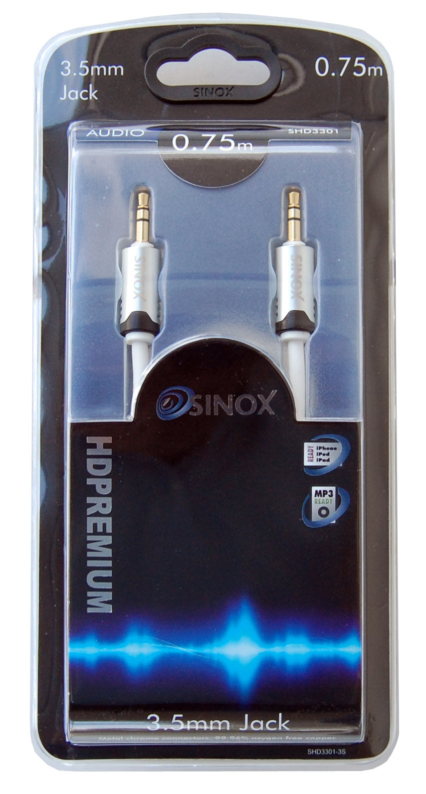 Sinox SHD mini jack kabel. 0,75m. Hvid